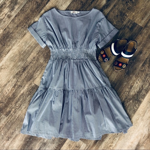 Like New! Vineyard Vines Poplin Smocked Waist Shirt Dress with Stripe Pattern - Picture 3 of 10